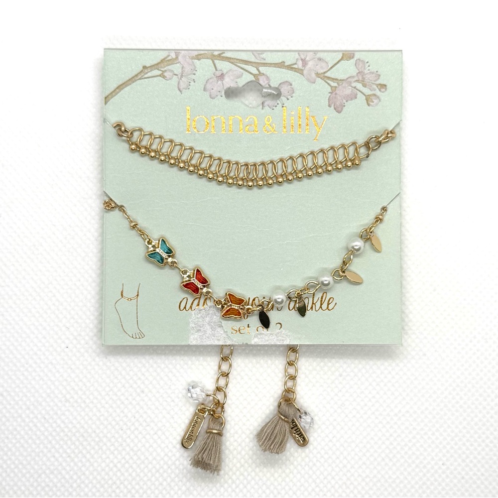 Lonna & Lilly Gold-Tone Charm Anklet Set.